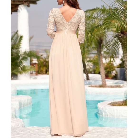 Hailee Maternity Lace Panel Belted Chiffon Dress - Picture 2 of 7